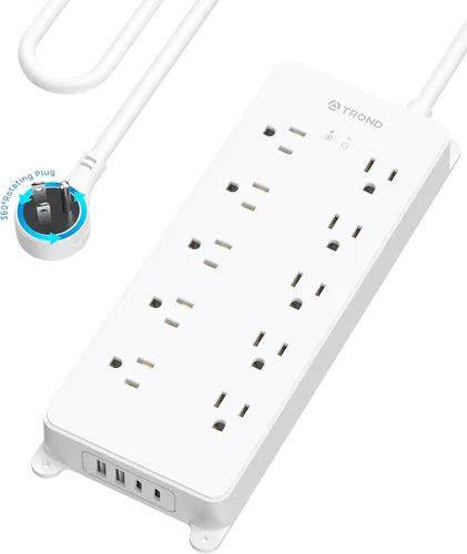Miniatura 18 de TROND - Alargador de corriente con protector contra sobretensiones, 4000 J, certificado ETL, 10 salidas ampliamente espaciadas con 2 USB A y 2 USB