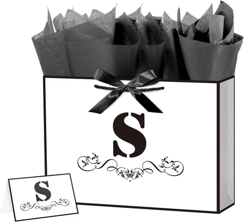 Miniatura 11 de ysmile Bolsa de regalo de letras con papel de seda para hombres, bolsa grande de 12 pulgadas, color blanco y negro, para cumpleaños, aniversario