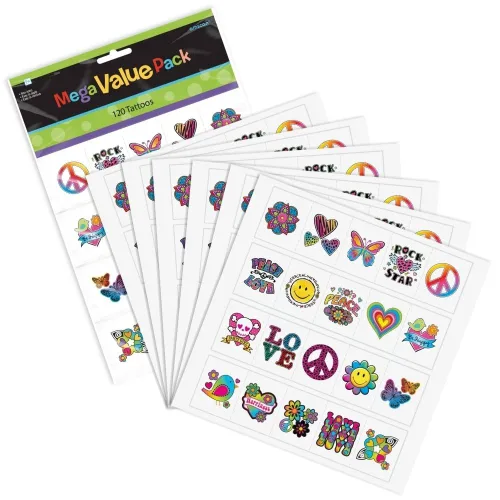 Paquete de 120 tatuajes multicolores para adolescentes – 12.125 x 8 pulgadas (120 unidades) – Diseños variados emocionantes y únicos – Tatuajes