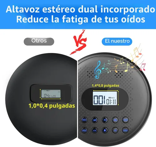 Miniatura 2 de ARAFUNA Reproductor de CD portátil con altavoces estéreo duales, reproductor de CD recargable para automóvil con protección antisaltos, auriculares