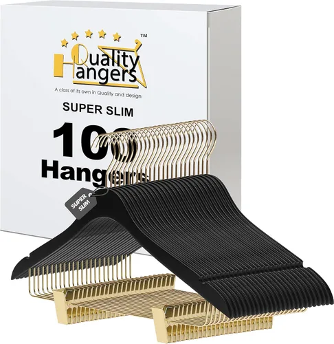 Miniatura 10 de 100 perchas de madera negras ultra finas de 16.5 pulgadas que ahorran espacio, gancho giratorio de 360 grados, lo mejor para trajes, perchas