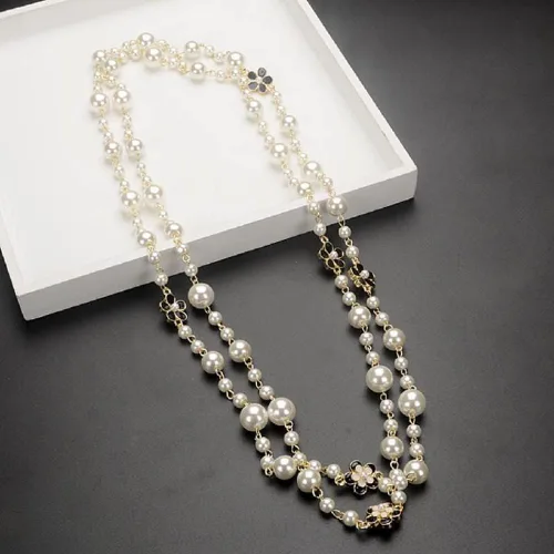 Miniatura 2 de Diseño de moda elegante largo imitación trébol flor collar de perlas para las mujeres, Perla, Perla