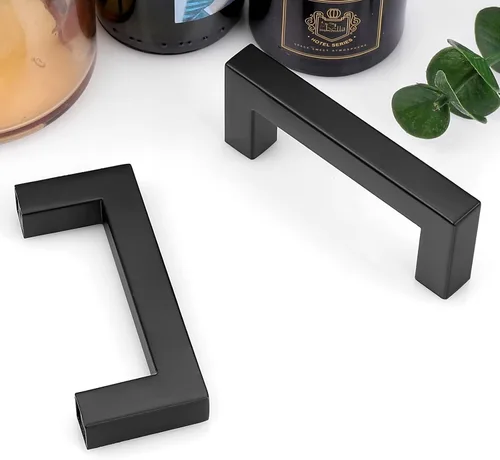 Miniatura 3 de Probrico - Paquete de 5 tiradores de gabinete de barra negro mate, con agujeros de 2.5 pulgadas, tiradores cuadrados de cajón de alacena de acero