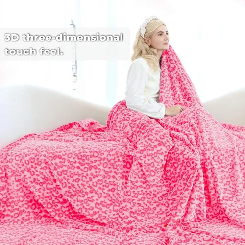 Miniatura 8 de Manta rosa para mujer – Manta de forro polar suave y mullida con estampado de leopardo, manta de sofá cama con estampado de guepardo, regalos