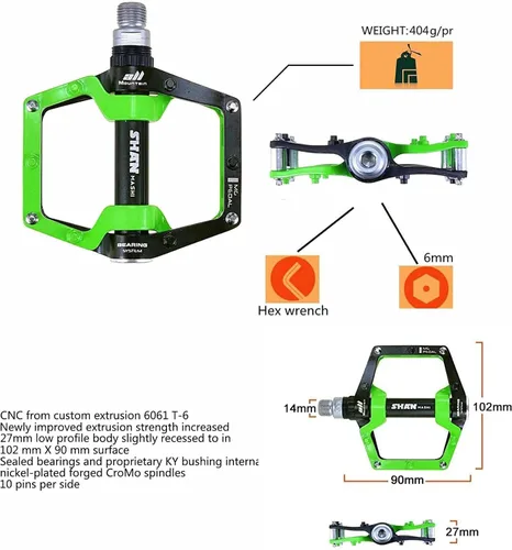 Miniatura 6 de Bicicleta de montaña MTB Pedales Aluminio Bicicleta BMX Pedal plano con pernos antideslizantes extraíbles 9/16
