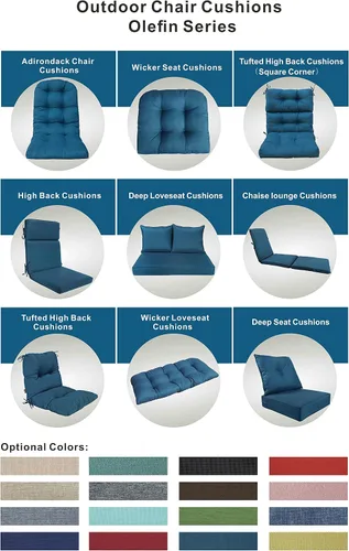 Miniatura 6 de Juego de 2 cojines de asiento copetudo para patio para muebles de exterior, cojín para silla de comedor, color verde azulado
