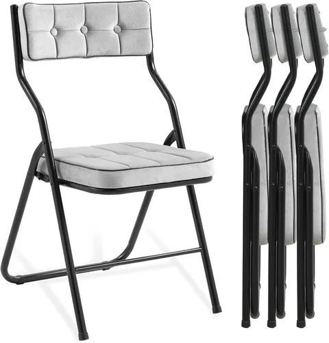 Miniatura 10 de Juego de 4 sillas plegables acolchadas, sillas plegables resistentes con cojín, juegos portátiles y cómodos para comedor, oficina, fiesta, mesa