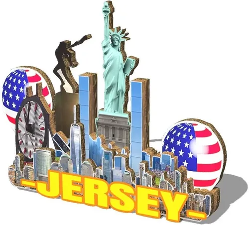 Miniatura 2 de Imán de la ciudad de Jersey de los Estados Unidos imán de madera 3D hitos de viaje coleccionables recuerdos decoración hecha a mano