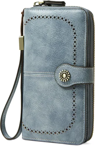 Miniatura 14 de TFKGS Billetera para mujer con bloqueo RFID de cuero, gran capacidad, porta tarjetas, cartera tipo embrague para teléfono, bolso largo de viaje
