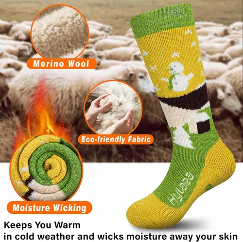 Miniatura 2 de Hylaea Calcetines de esquí de lana merino para niños, calcetines térmicos cálidos hasta la rodilla para patinaje de snowboard para niños y niñas