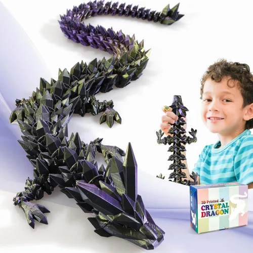 meturebear Dragón Grande Impreso en 3D, Juguetes de Dragón 3D de 24 Pulgadas, Juguetes de Animales de Cristal Fidget Más Grandes, Animales
