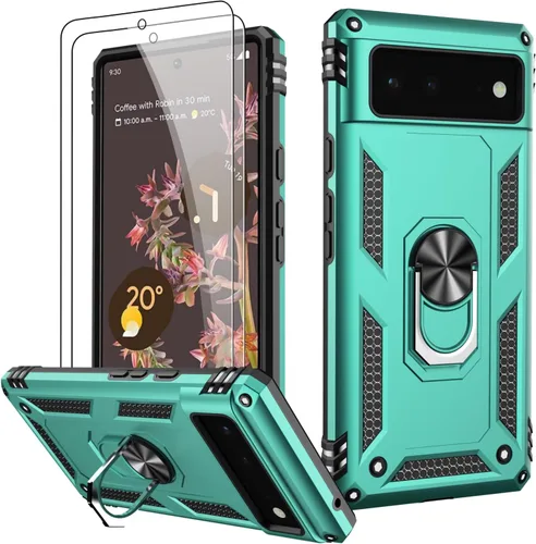 Miniatura 22 de LUMARKE Funda para Google Pixel 5 con protector de pantalla, pasa 16 pies, probada en caídas, grado militar, con soporte de anillo magnético, Rojo