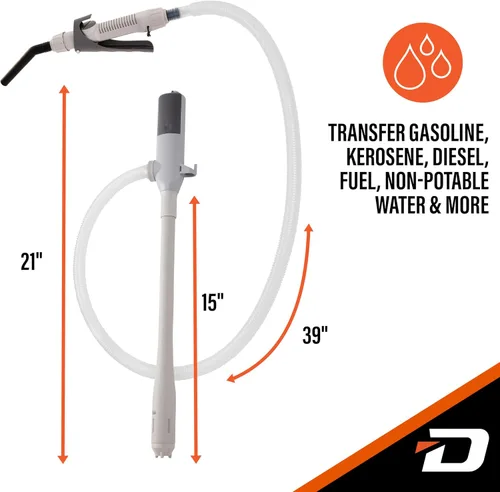 Miniatura 5 de Bomba automática de transferencia de combustible Deway con boquilla para control y parada rápidos de flujo, funciona con pilas AA, manguera extra