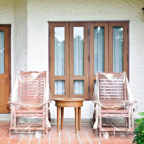 Miniatura 5 de Tudomro 4 fundas para sillas de plástico para exteriores, impermeables para sillón, transparentes, a prueba de polvo, funda de sofá de plástico