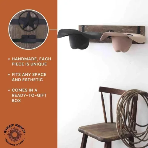 Miniatura 7 de Ryker Ranch Perchero de sombrero de vaquero para pared Perchero para sombreros occidentales Percha para sombreros de vaquero de madera rústica