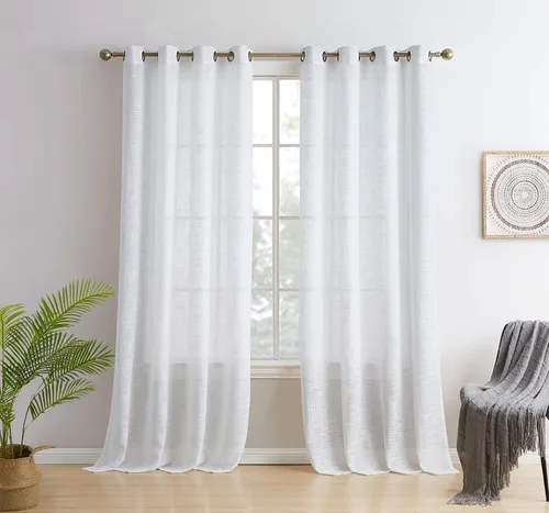 Miniatura 10 de HLC.ME Cortinas de lino sintético con textura semitransparentes que mantienen la privacidad y filtran la luz solar, con ojales, cortinas cortas