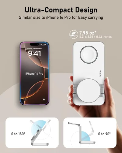 Miniatura 4 de VBA Estación de carga inalámbrica 3 en 1 para cargador Apple MagSafe, soporte de cargador inalámbrico magnético plegable de carga rápida, cargador