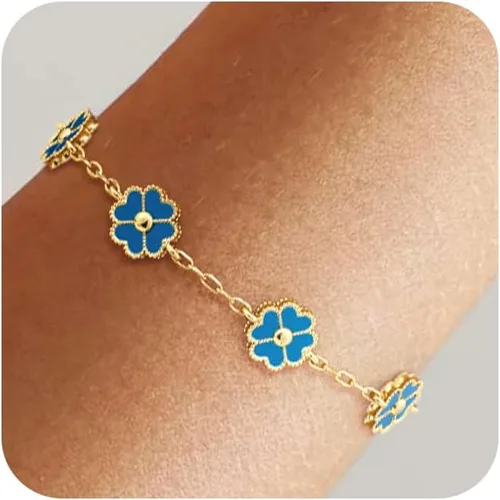 Miniatura 10 de NECOCY Pulsera de trébol para mujer, moderna chapada en oro de 18 quilates, cuatro hojas, juego de pulseras de flores de la suerte, ajustables