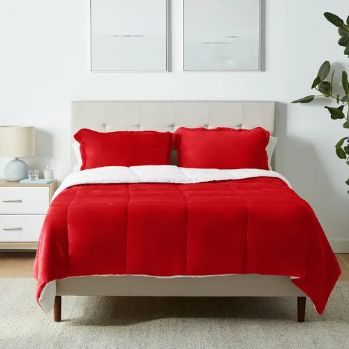 Miniatura 15 de Amazon Basics Juego de ropa de cama de 3 piezas, Sherpa de micromink, ultrasuave, edredón cálido para todas las estaciones, tamaño King, azul Azul