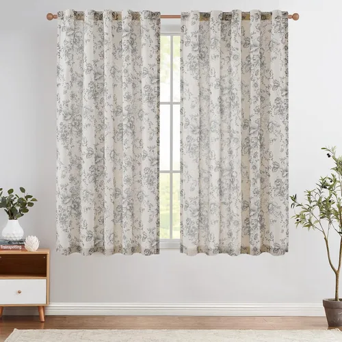 Miniatura 101 de Jinchan Cortinas de Mezcla de Lino con Estampado Floral para Sala de Estar, 84 Pulgadas de Largo, Cortinas con Bolsillo para Varilla y Tab Trasera