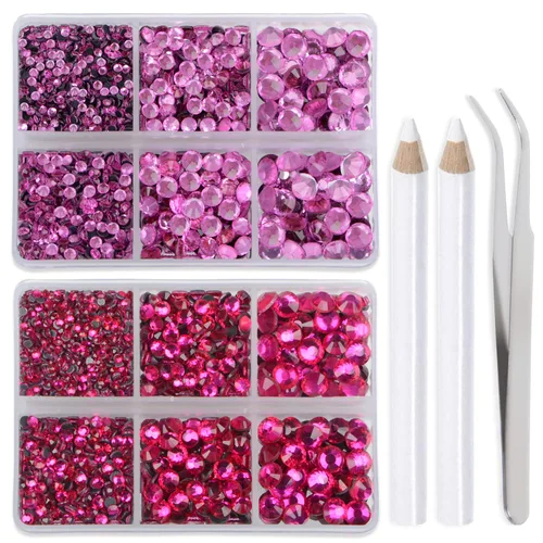 Miniatura 28 de LPBeads 6400 unidades de diamantes termoadhesivos de 12 colores con parte trasera plana, 5 tamaños mixtos, gemas de cristal redondas con pinzas