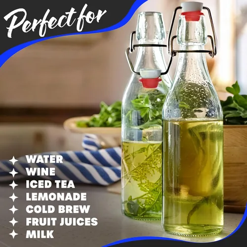 Miniatura 5 de Nevlers Botellas de vidrio con tapa abatible de 17 onzas, paquete de 12 botellas redondas transparentes con tapa abatible de 16.9 fl oz
