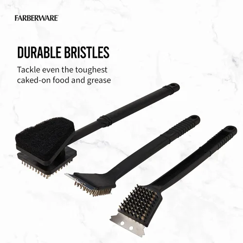 Miniatura 4 de Farberware Juego de 3 cepillos para parrilla, color negro