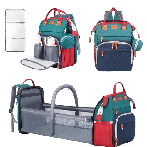 Miniatura 10 de Bolsa de pañales, artículos esenciales para bebés, mochila multifuncional de gran capacidad, el mejor regalo para recién nacidos con estación de Rosa