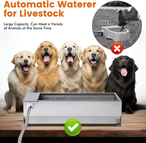 Miniatura 3 de Dispensador automático de tazón de agua grande para perros, de acero inoxidable al aire libre, canal automático de agua para ganado, bebedero