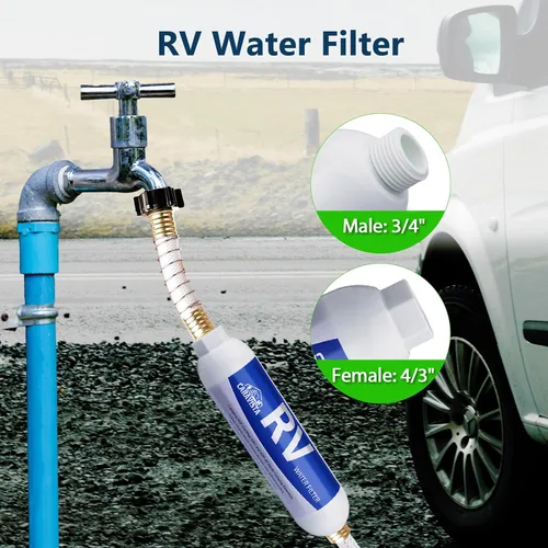 Miniatura 4 de Filtro de agua para RV - Filtro de agua en línea con protector de manguera flexible - Certificado NSF y ANSI 42 - Esenciales de camping para reducir