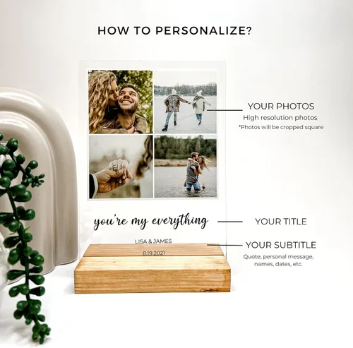 Miniatura 6 de MIRROR MANIA Nombres y palabras personalizados, collage de fotos, base de madera, soporte de escritorio, decoración del hogar, regalo para ella