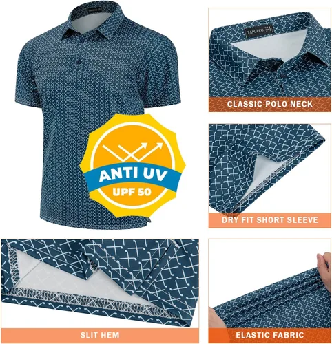 Miniatura 52 de TAPULCO Camisetas tipo polo de secado rápido para hombre, diseño de camuflaje, atléticas, ligeras, transpirables, casuales, para golf