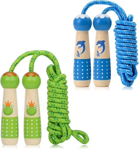 Miniatura 7 de EGOSKY Cuerda de Saltar para Niños, 2.2m Cuerda de Saltar Ajustable de Algodón para Niños con Mango de Madera para Niños y Niñas, Actividad Física