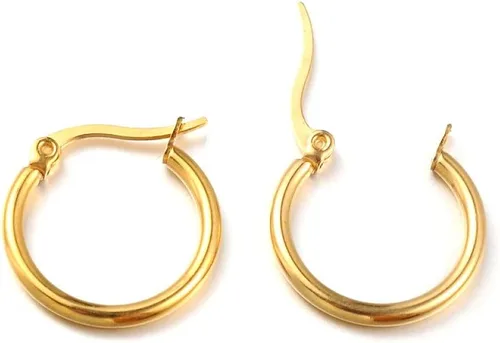 Miniatura 6 de Pandahall - 6 pares de aretes de acero inoxidable, ligeros, gruesos, abiertos, de 1.575 pulgadas (1.575 in), color dorado, con cierre pequeño