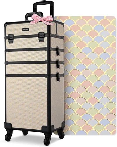 Miniatura 22 de BYOOTIQUE estuche rodante para maquillaje 4 en 1, con cerradura, maletín tipo trolley para cosméticos, con 4 ruedas extraíbles, organizador de viaje