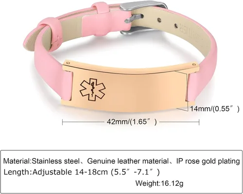 Miniatura 35 de MPRAINBOW Pulsera de alerta médica personalizada para mujer, correa de reloj de cuero genuino, grabado de doble cara, diabetes, epilepsia, joyería