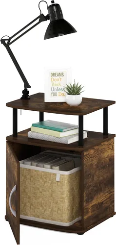 Miniatura 5 de Furinno Jaya - Mesita de noche con puerta, color ámbar y negro