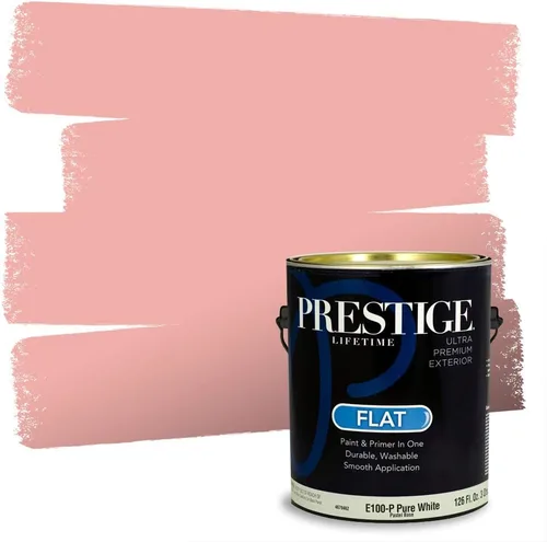 Miniatura 103 de Prestige Paints E100-T-SW6591 Pintura exterior e imprimación en uno, 1 galón, plano, combinación comparable de Sherwin Williams Amaryllis, 1 galón