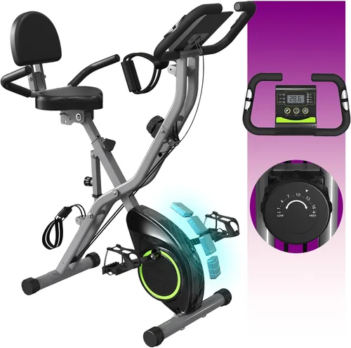 Miniatura 8 de Bicicleta estática de interior para el hogar con resistencia magnética de 16 niveles, bicicleta de ciclismo plegable ligera con 70% premontada