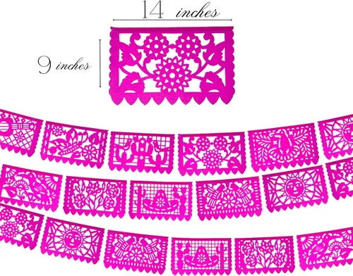 Miniatura 5 de Pancartas rosadas de Picado Picado, decoraciones de fiesta temática mexicana rosa, banderas mexicanas, decoraciones colgantes de fiesta de México
