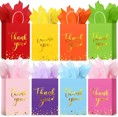 Miniatura 23 de Tinlade 30 bolsas de regalo de agradecimiento con papel de seda dorado con asa para graduación, negocios, compras, boda, ducha, regalos de fiesta