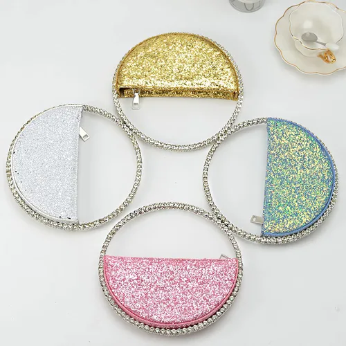 Miniatura 7 de Mini corazón forma redonda Rhinestone embrague bolso bolso marco diamante brillo lentejuelas brillantes bolso de noche boda fiesta