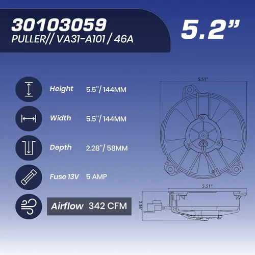 Miniatura 3 de Spal 30103059 - Ventilador extractor de 5.2 pulgadas, 12 voltios, hoja recta, alto rendimiento, 342 cfm, VA31-A101/46A, conector sellado