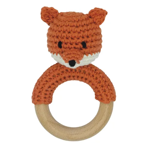 Miniatura 6 de Joliecraft Juguetes Sonajeros de Madera de Animales de Safari para Bebé, Sonajero de Ganchillo Relleno con Anillo Mordedor para Recién Nacido, Oso
