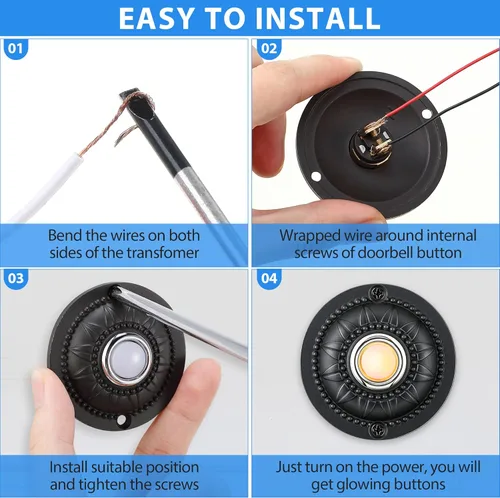 Miniatura 5 de Dreyoo Botón redondo de metal para timbre de puerta, botón de repuesto de botón de timbre LED iluminado con cable negro, timbre de puerta de hierro