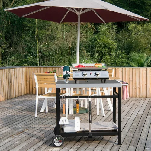 Miniatura 3 de Royal Gourmet Mesa de Carrito de Comedor con Doble Estante, Carrito de Parrilla de Superficie Plana de Acero Inoxidable Móvil, Ganchos, Mango