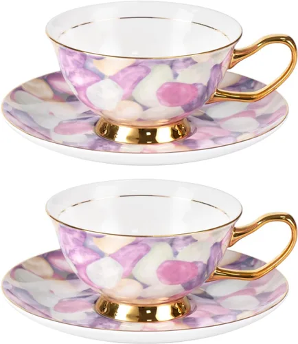Miniatura 16 de KAMMAK Juego de 2 tazas de té y platillos, tazas de café de porcelana fina, tazas de café expreso apilables, demitasse de cerámica para café