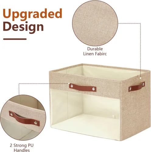 Miniatura 3 de Cestas de almacenamiento extra grandes con ventana transparente, organizador de armario transparente con asas de poliuretano, contenedores