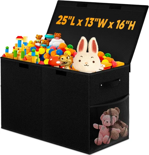 Caja grande de almacenamiento de juguetes con divisor de tapa, organizador de juguetes plegable resistente para niños, cajas de almacenamiento para