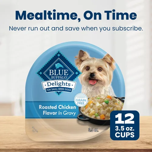 Miniatura 10 de Blue Buffalo Delicias Copa de alimentos de perro mojada de la raza pequeña adulta natural, sabor de pollo asado en salsa abundante 3.5-oz